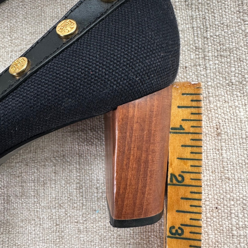 Tory Burch Black Canvas Leather Logo Medallion Block Heel Pumps Womens 6M - Picture 8 of 10